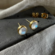 Load image into Gallery viewer, Realm Studs | Rainbow Moonstone & Gold