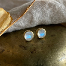 Load image into Gallery viewer, Realm Studs | Rainbow Moonstone & Gold