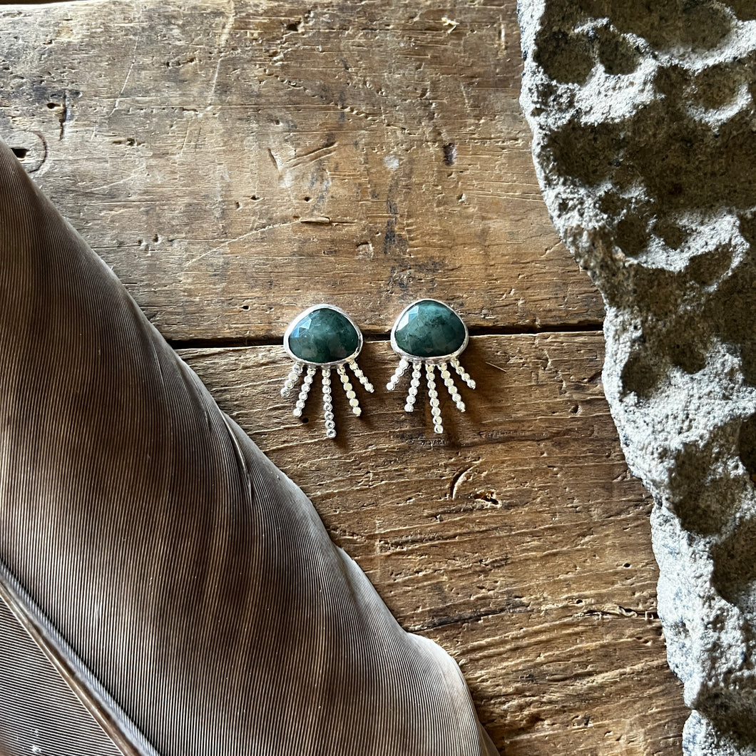 Radiate Studs | Silver & Emerald