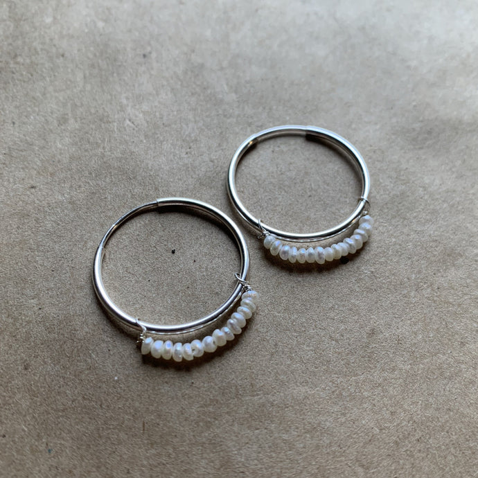 Lustre Hoops | Cream Pearls & Silver