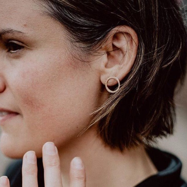 16mm New Moon Studs | Textured Gold