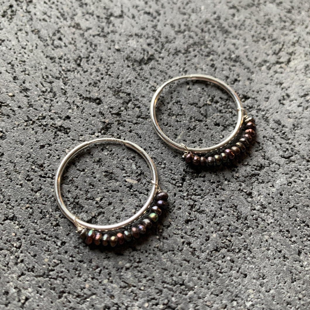 Lustre Hoops | Black Pearl & Silver