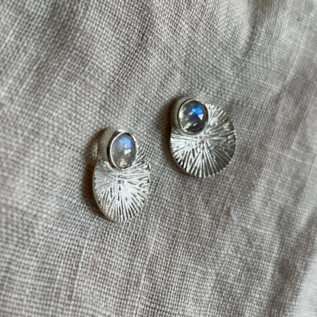 Dìon Earrings | Rainbow Moonstone & Silver
