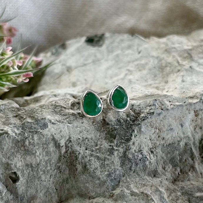 Joy Studs | Emerald & Silver